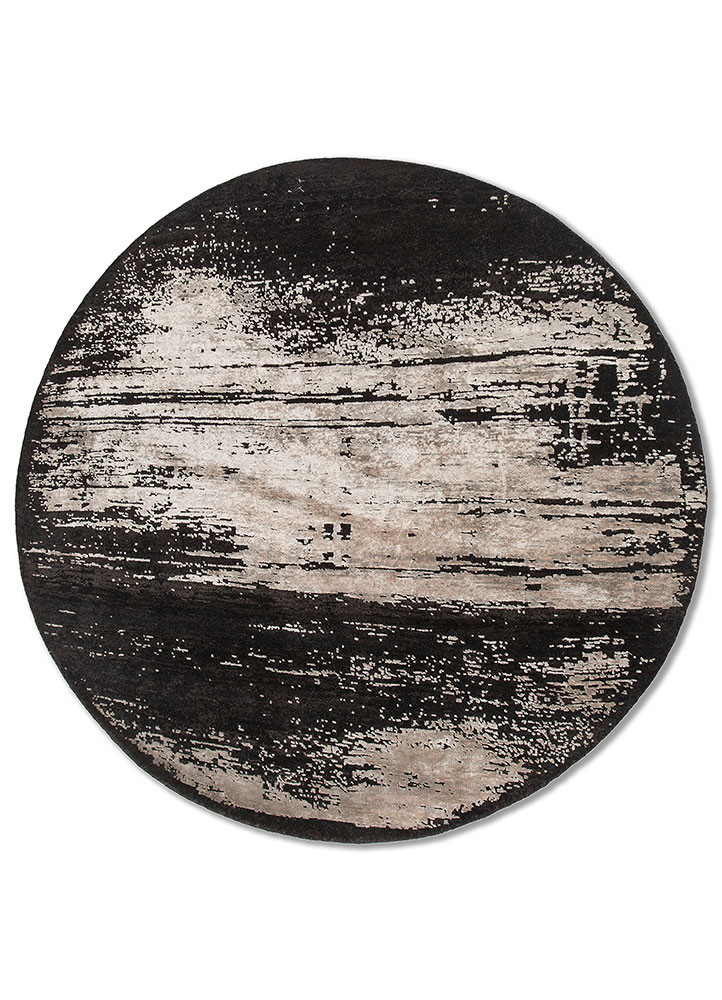 entropy grey and black wool and bamboo silk hand knotted Rug - HeadShot