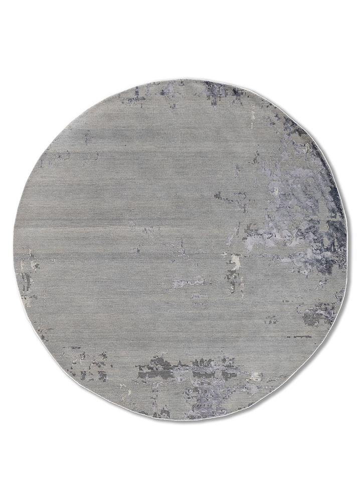 chaos theory by kavi grey and black wool and bamboo silk hand knotted Rug - HeadShot