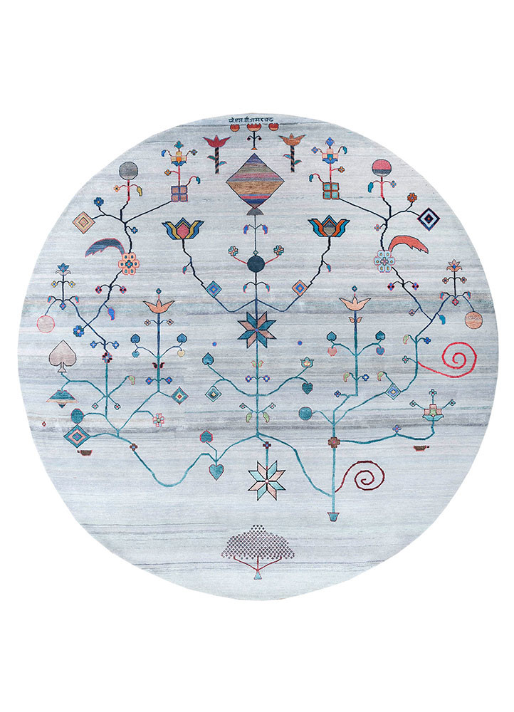 freedom manchaha grey and black wool and silk hand knotted Rug - HeadShot