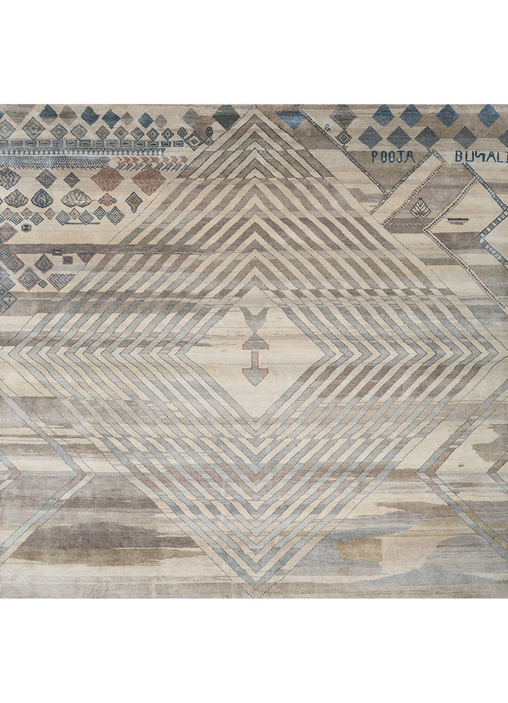 manchaha grey and black wool and silk hand knotted Rug - HeadShot