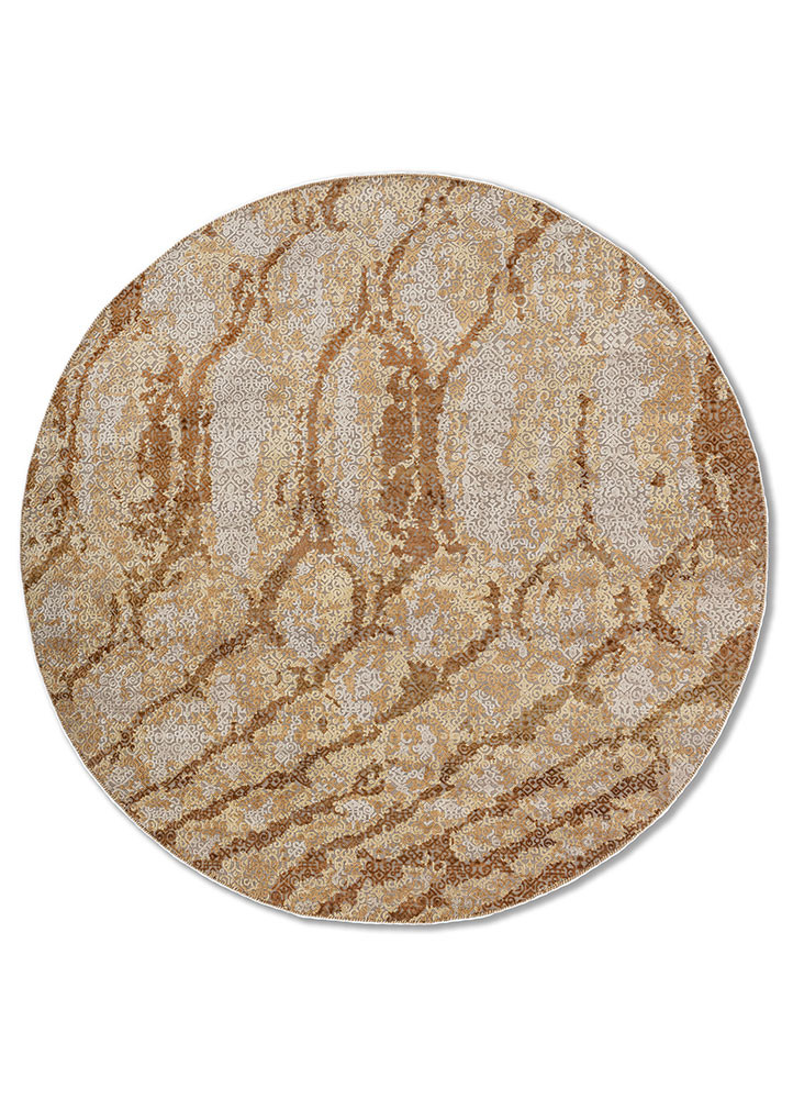 pansy beige and brown wool and silk hand knotted Rug - HeadShot