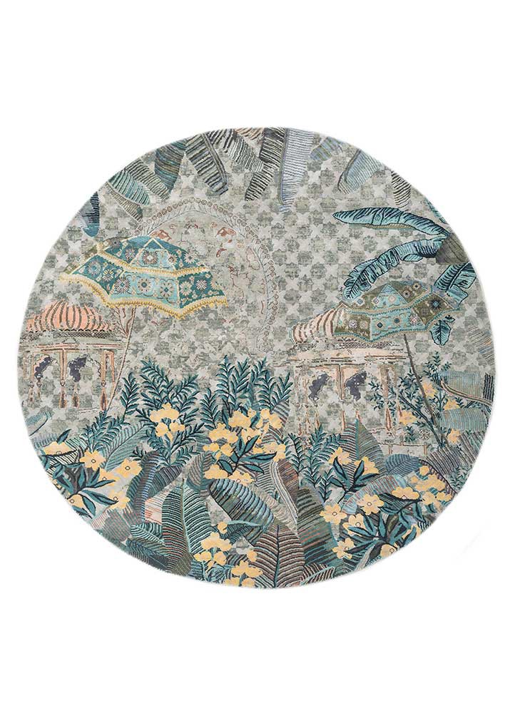 inde rose blue wool and silk hand knotted Rug - HeadShot inde rose blue wool and silk hand knotted Rug - HeadShot
