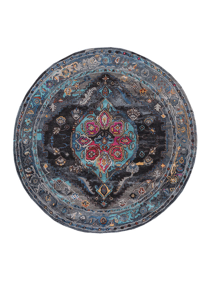 grey and black grey and black wool and viscose hand tufted Rug