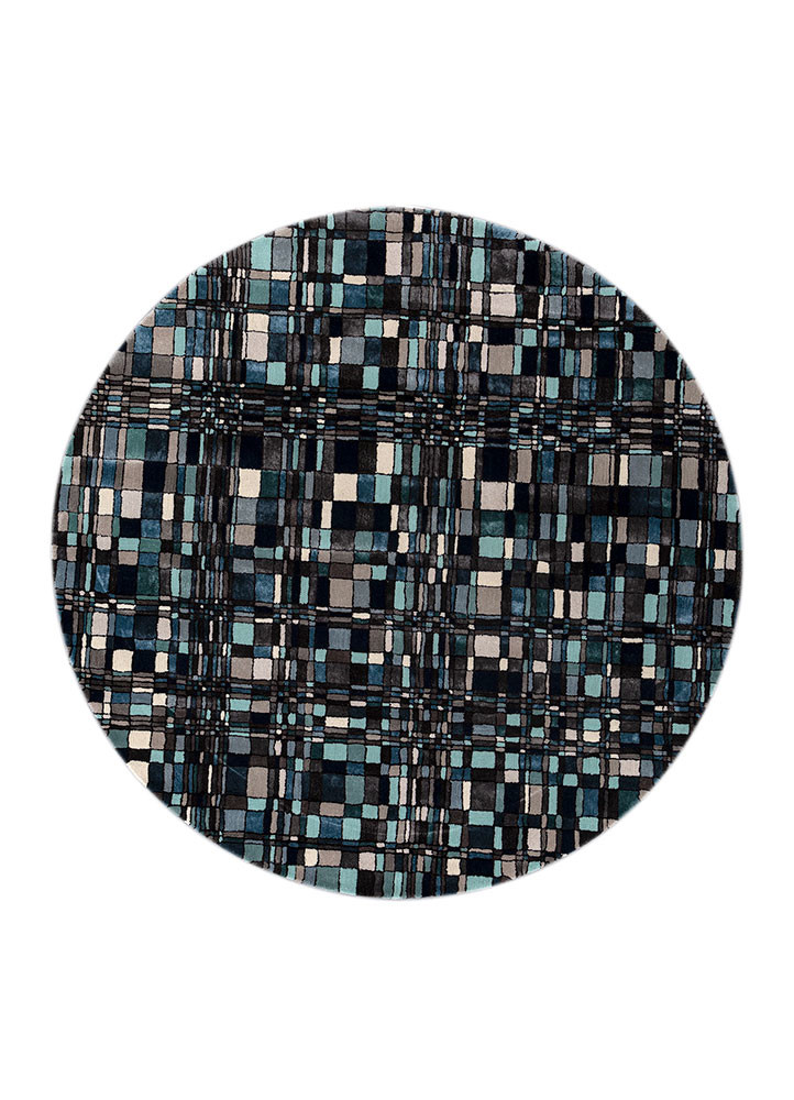 linear blue wool and viscose hand tufted Rug - HeadShot