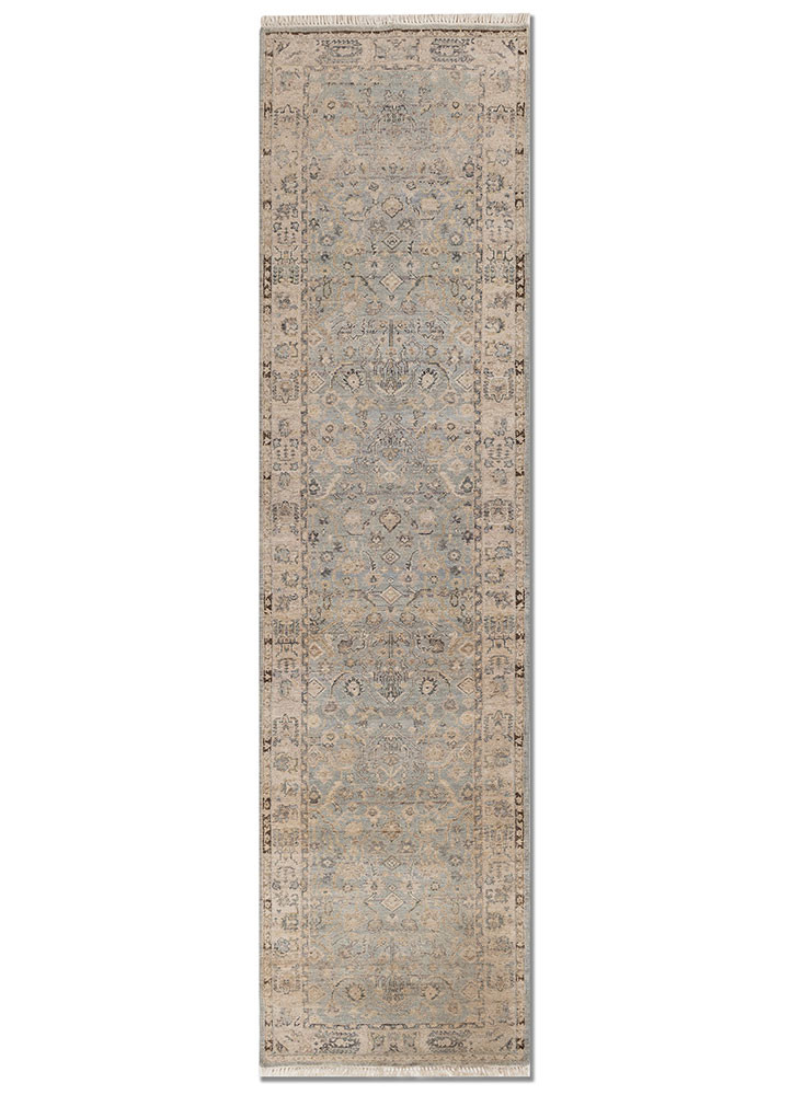 someplace in time blue afghan wool hand knotted Rug