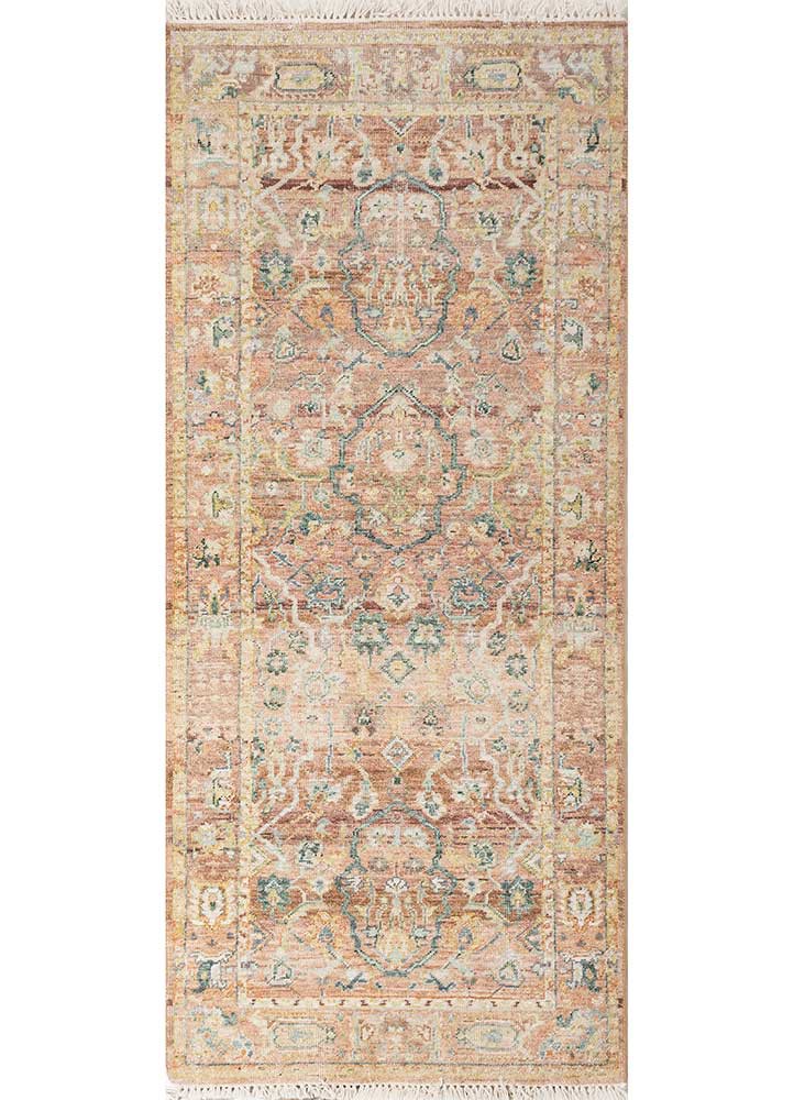 someplace in time red and orange wool hand knotted Rug - HeadShot