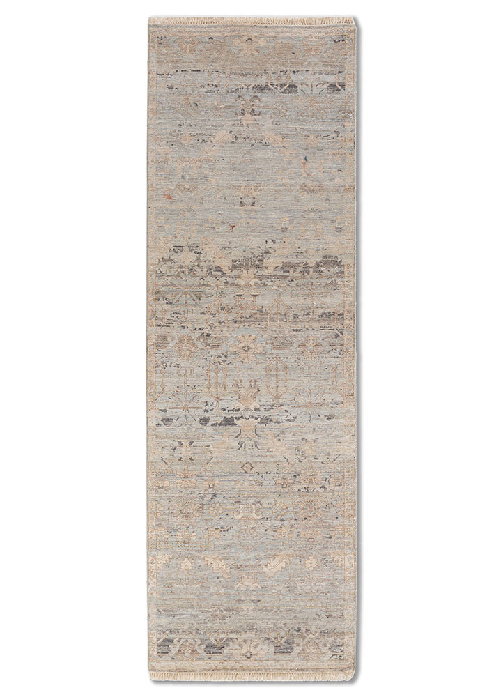 someplace in time blue wool hand knotted Rug - HeadShot