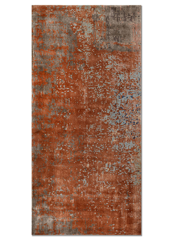  blue wool and bamboo silk hand knotted Rug