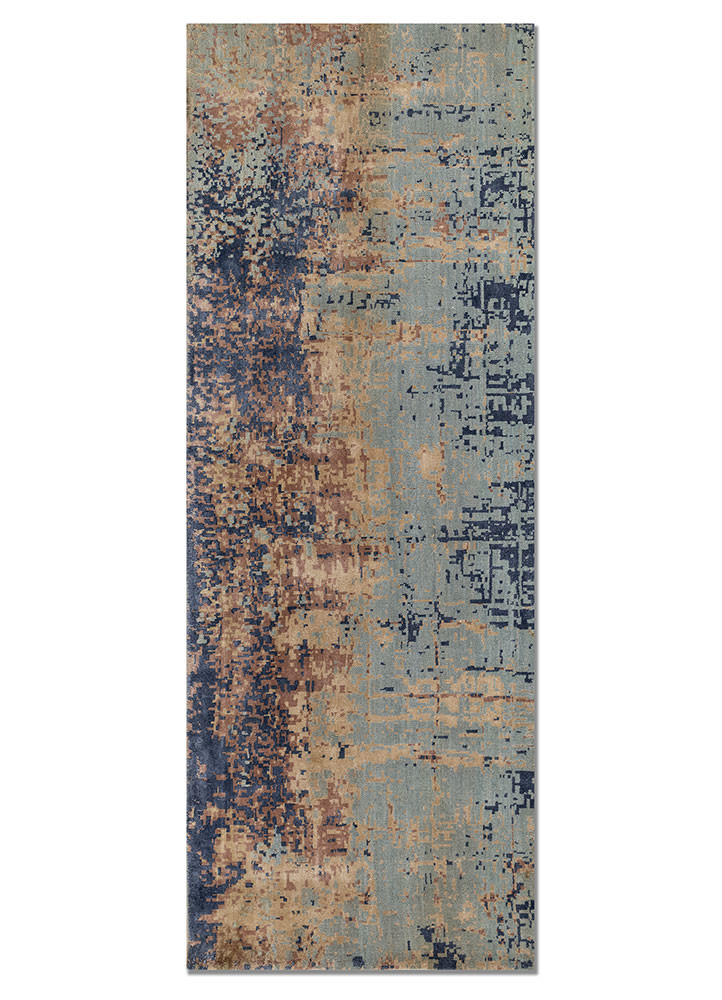 chaos theory by kavi blue wool and bamboo silk hand knotted Rug - HeadShot