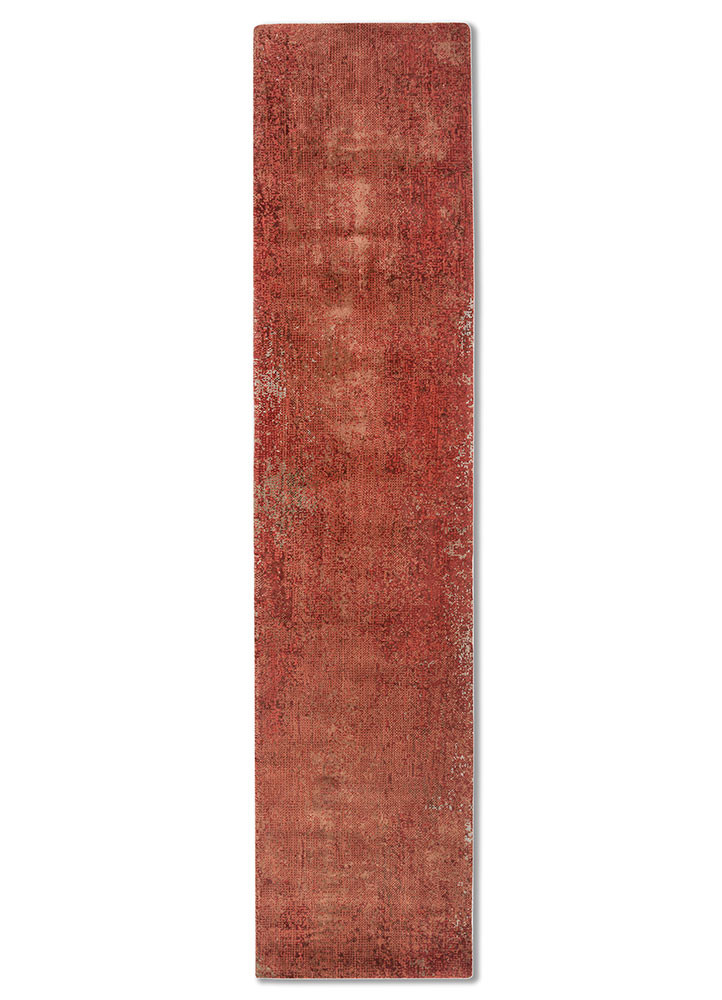  red and orange wool and bamboo silk hand knotted Rug