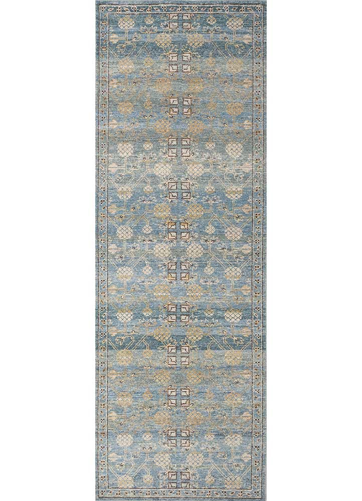 blue blue wool hand knotted Rug