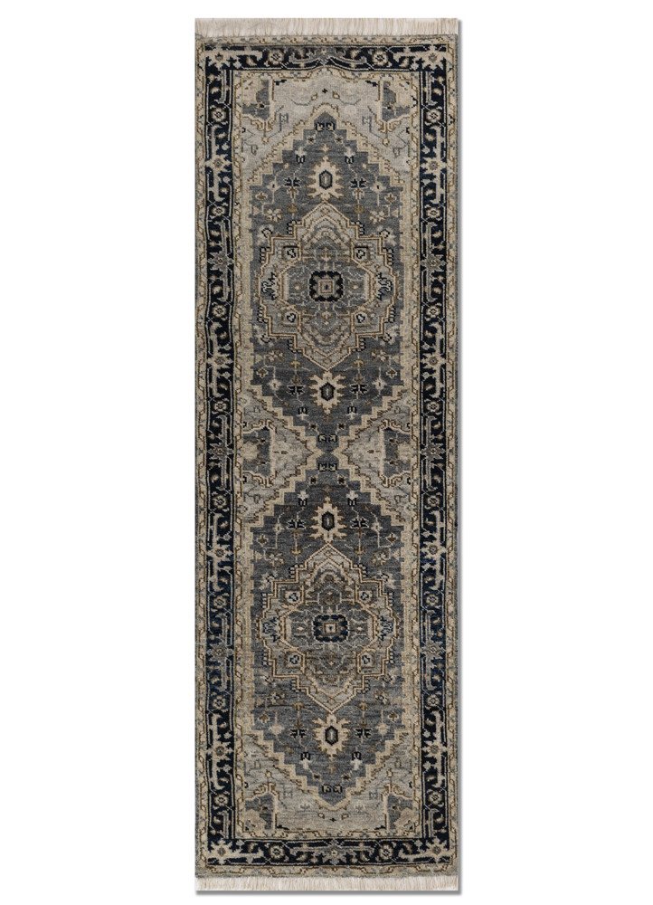 savana grey and black wool hand knotted Rug - HeadShot