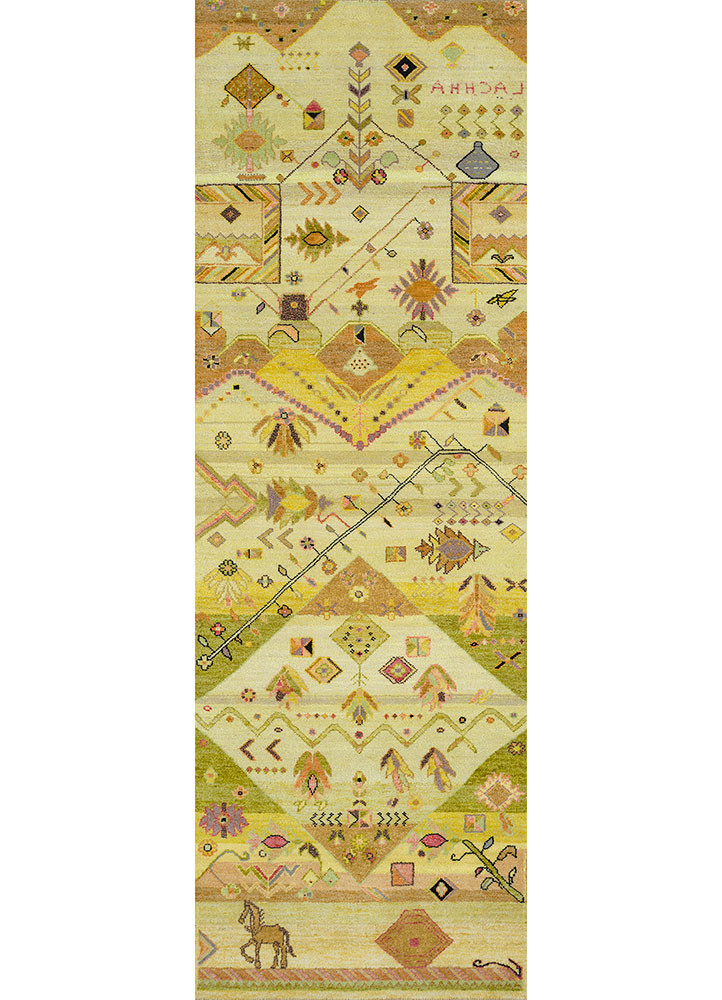 manchaha gold wool and bamboo silk hand knotted Rug - HeadShot