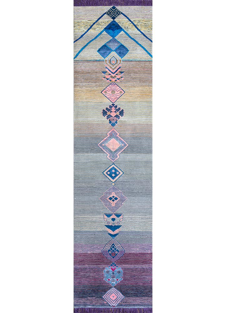 manchaha pink and purple wool and bamboo silk hand knotted Rug - HeadShot manchaha pink and purple wool and bamboo silk hand knotted Rug - HeadShot