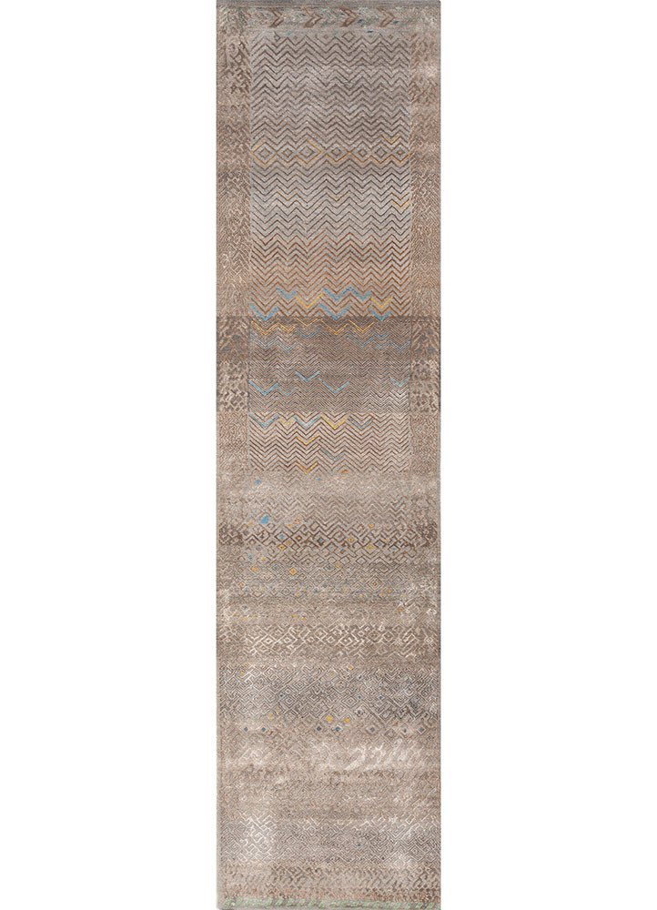manchaha grey and black wool and bamboo silk hand knotted Rug - HeadShot manchaha grey and black wool and bamboo silk hand knotted Rug - HeadShot