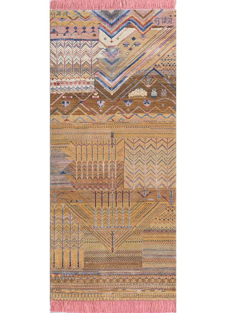 manchaha gold wool and bamboo silk hand knotted Rug - HeadShot manchaha gold wool and bamboo silk hand knotted Rug - HeadShot