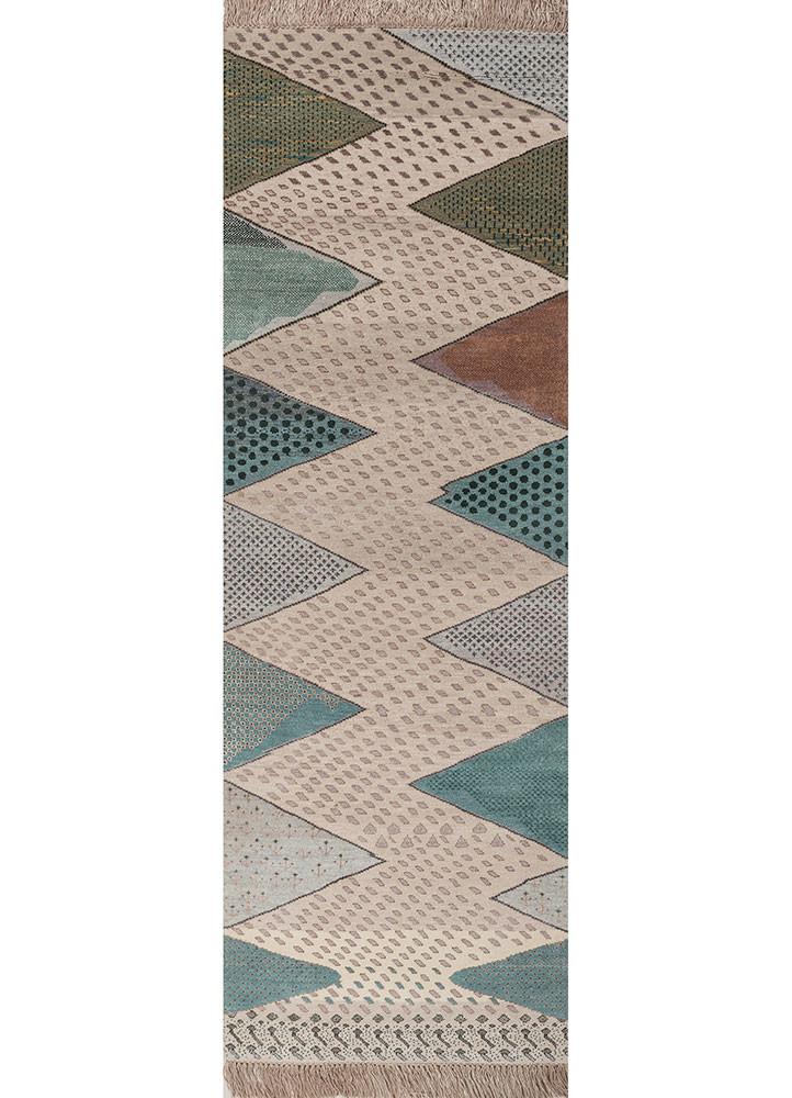 manchaha ivory wool and bamboo silk hand knotted Rug - HeadShot