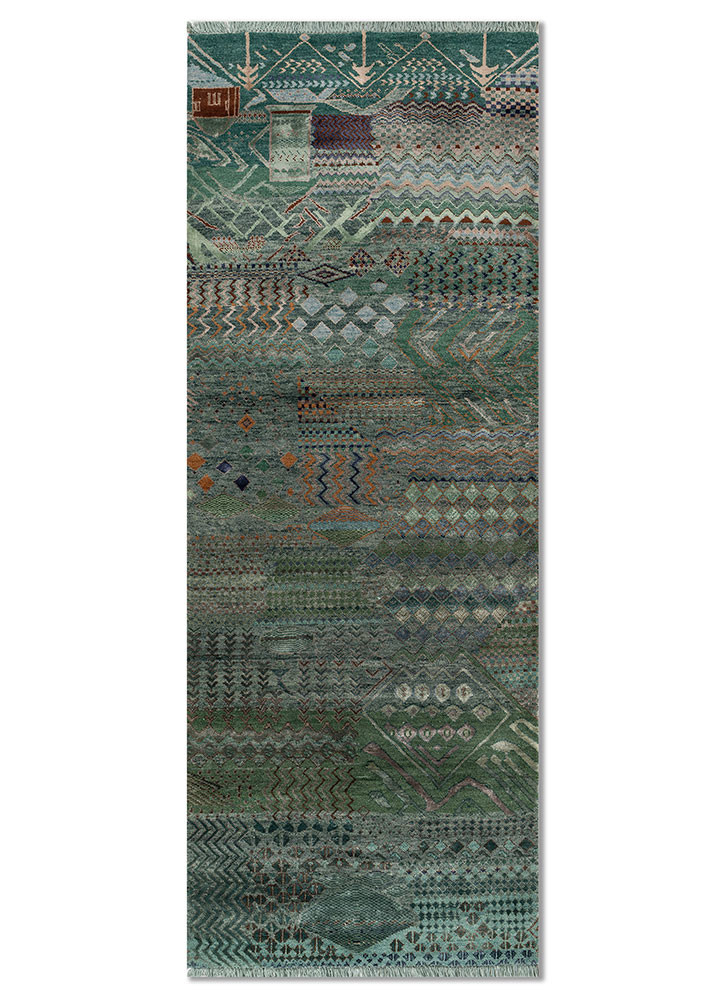 manchaha green wool and bamboo silk hand knotted Rug - HeadShot manchaha green wool and bamboo silk hand knotted Rug - HeadShot