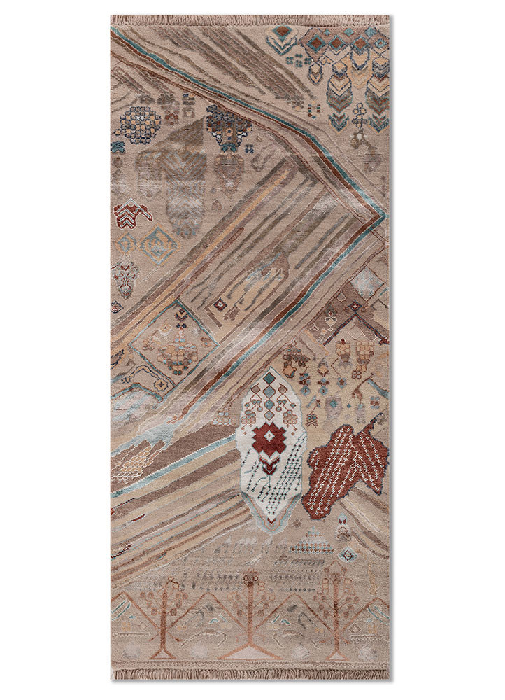 manchaha red and orange wool and bamboo silk hand knotted Rug - HeadShot