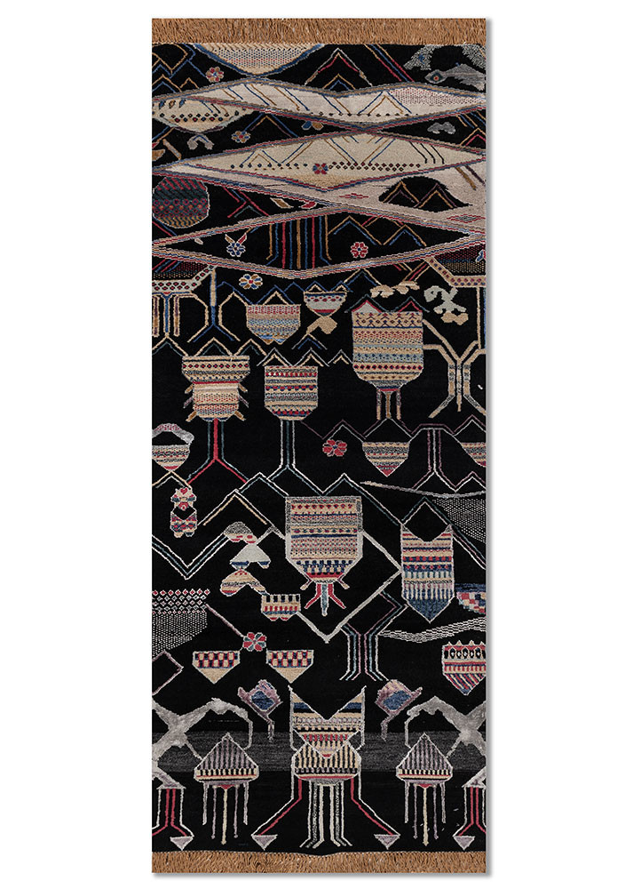 manchaha grey and black wool and bamboo silk hand knotted Rug - HeadShot