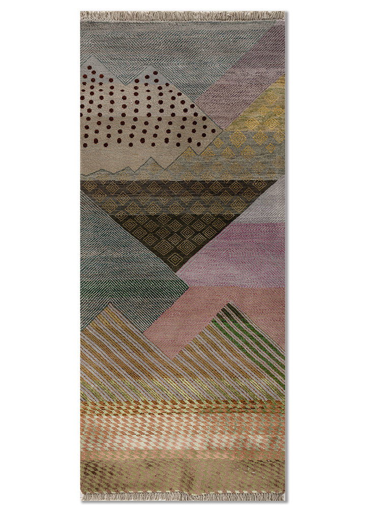 manchaha green wool and bamboo silk hand knotted Rug - HeadShot