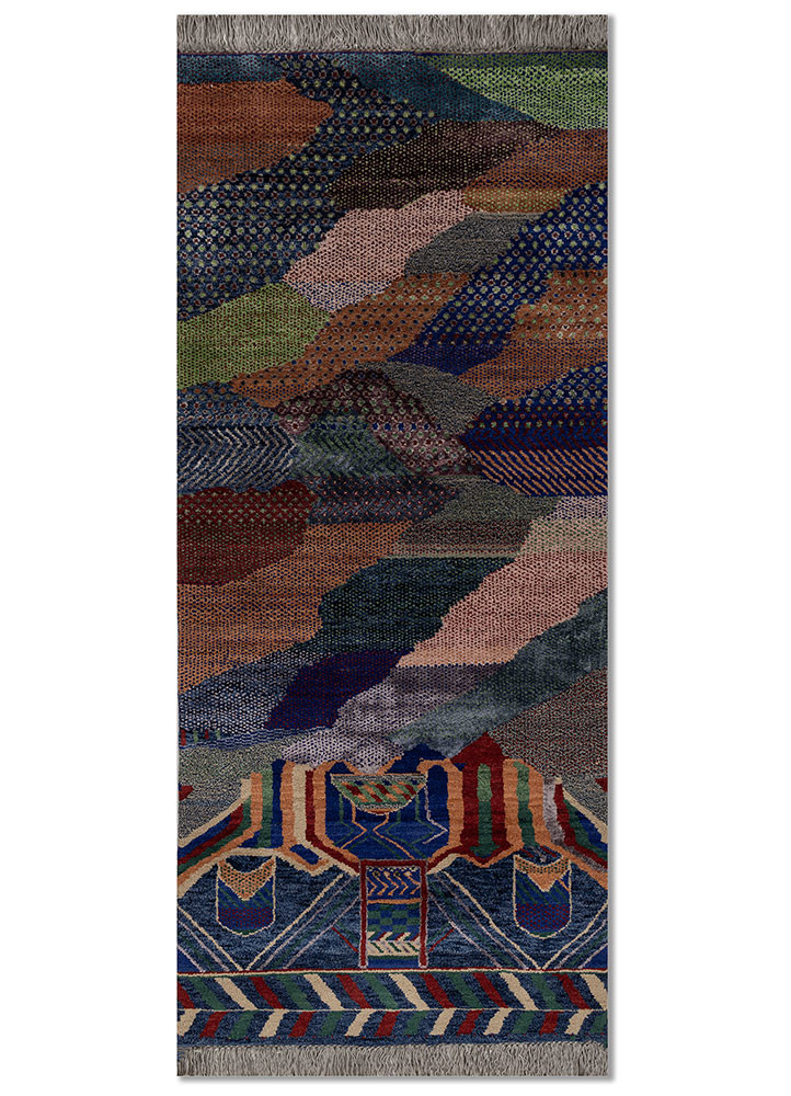 manchaha blue wool and bamboo silk hand knotted Rug - HeadShot
