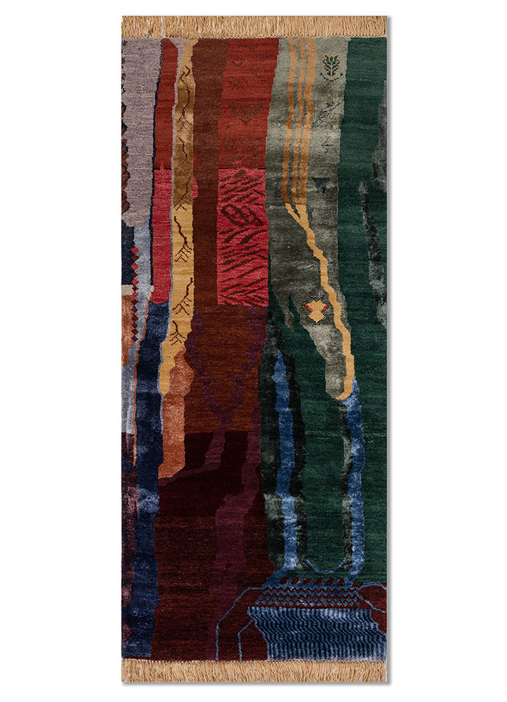 manchaha red and orange wool and bamboo silk hand knotted Rug - HeadShot manchaha red and orange wool and bamboo silk hand knotted Rug - HeadShot