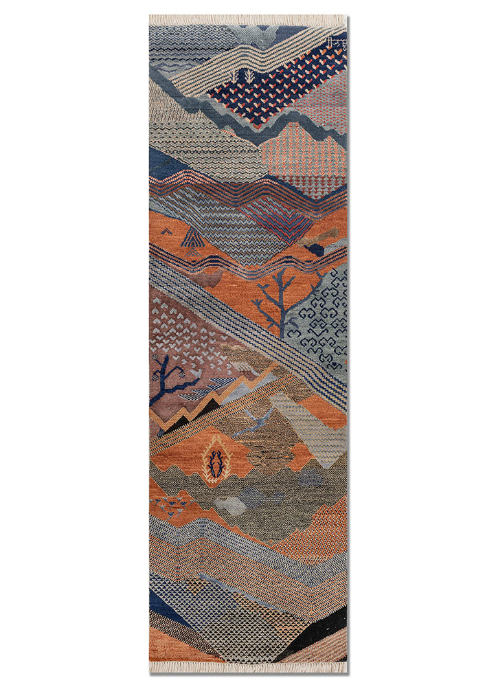 manchaha blue wool and bamboo silk hand knotted Rug - HeadShot