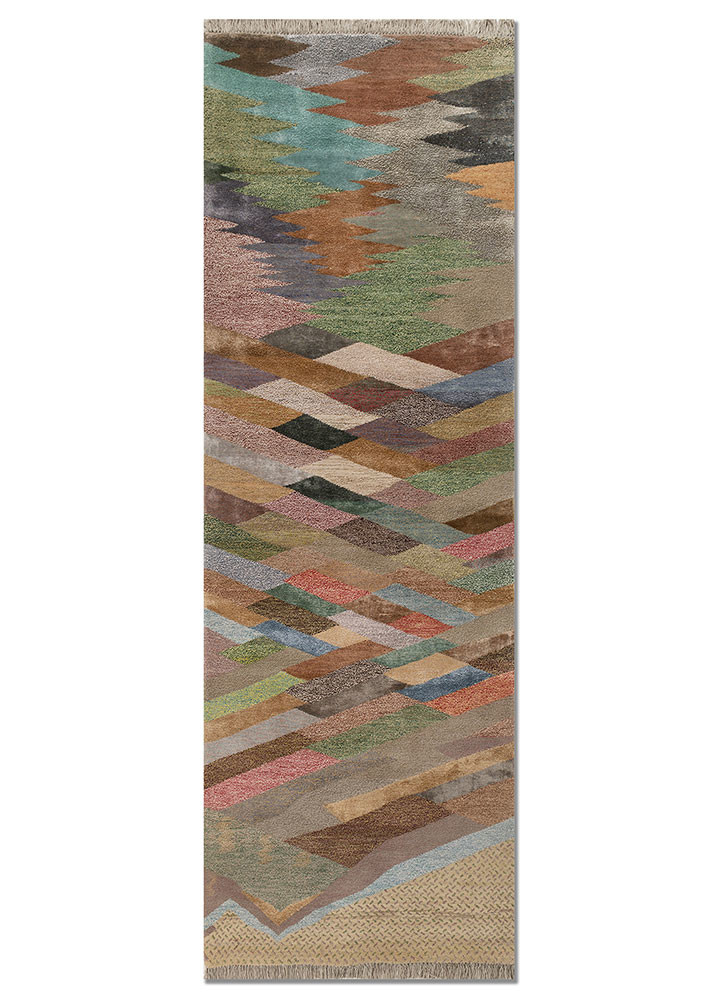 manchaha red and orange wool and bamboo silk hand knotted Rug - HeadShot