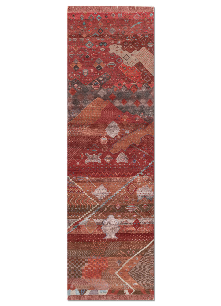 manchaha red and orange wool and bamboo silk hand knotted Rug - HeadShot manchaha red and orange wool and bamboo silk hand knotted Rug - HeadShot