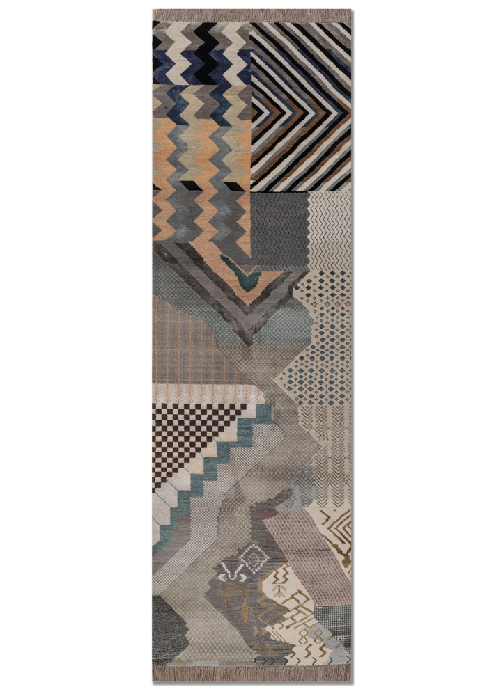 manchaha grey and black wool and bamboo silk hand knotted Rug - HeadShot