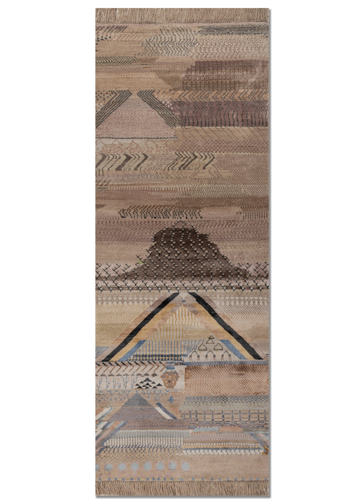 manchaha beige and brown wool and bamboo silk hand knotted Rug - HeadShot
