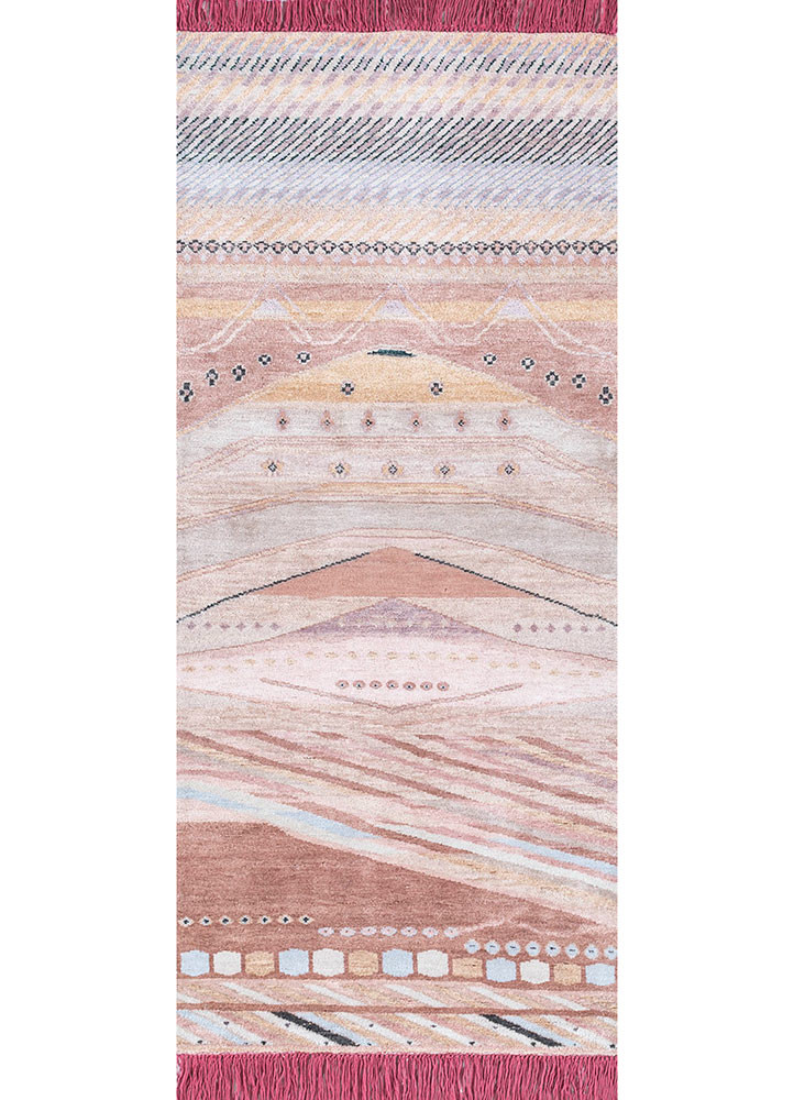 manchaha pink and purple wool and silk hand knotted Rug - HeadShot manchaha pink and purple wool and silk hand knotted Rug - HeadShot