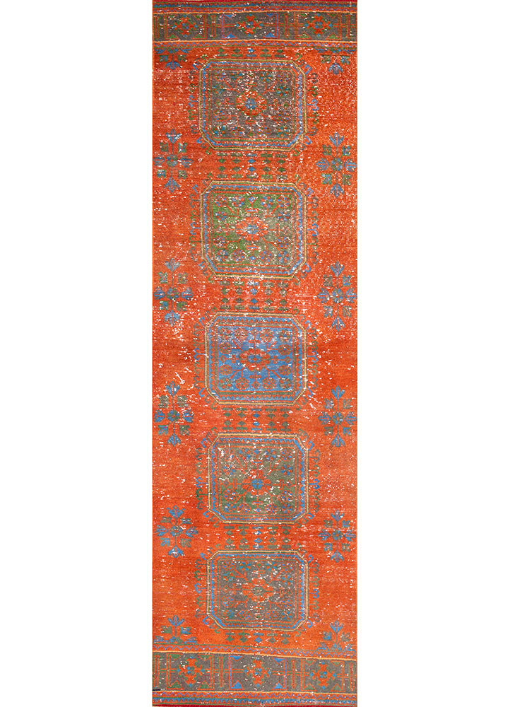vintage red and orange wool hand knotted Rug - HeadShot