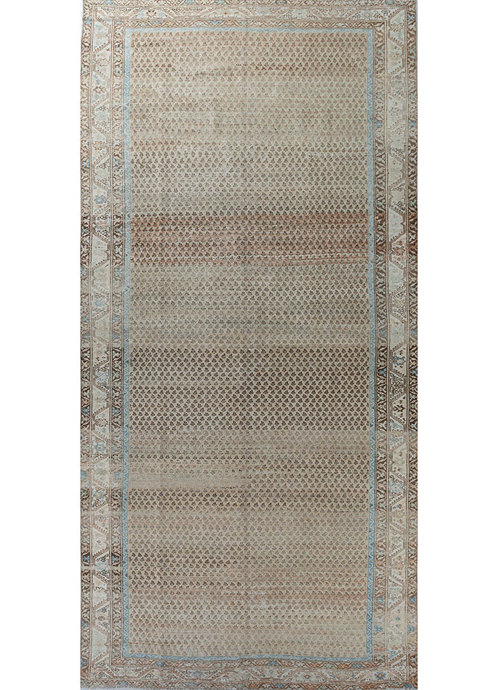vintage beige and brown wool hand knotted Rug - HeadShot