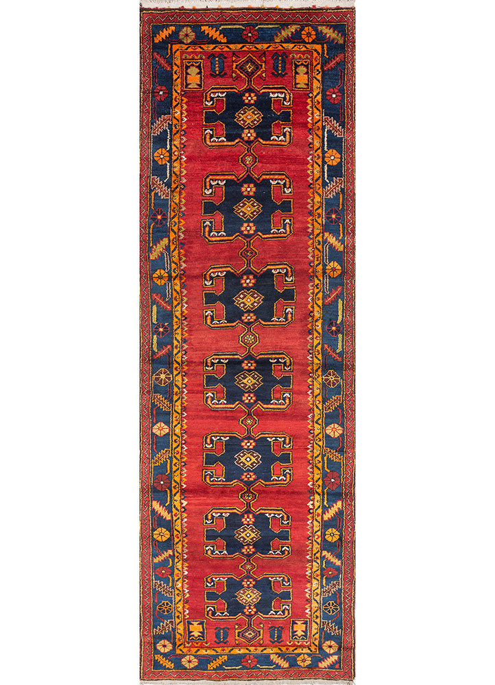 aalam blue wool hand knotted Rug - HeadShot