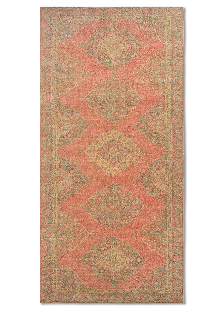 vintage red and orange wool hand knotted Rug - HeadShot