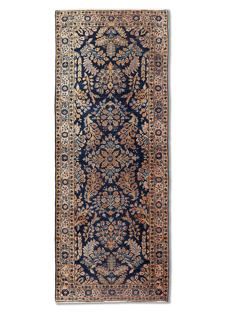 aalam blue wool hand knotted Rug - HeadShot