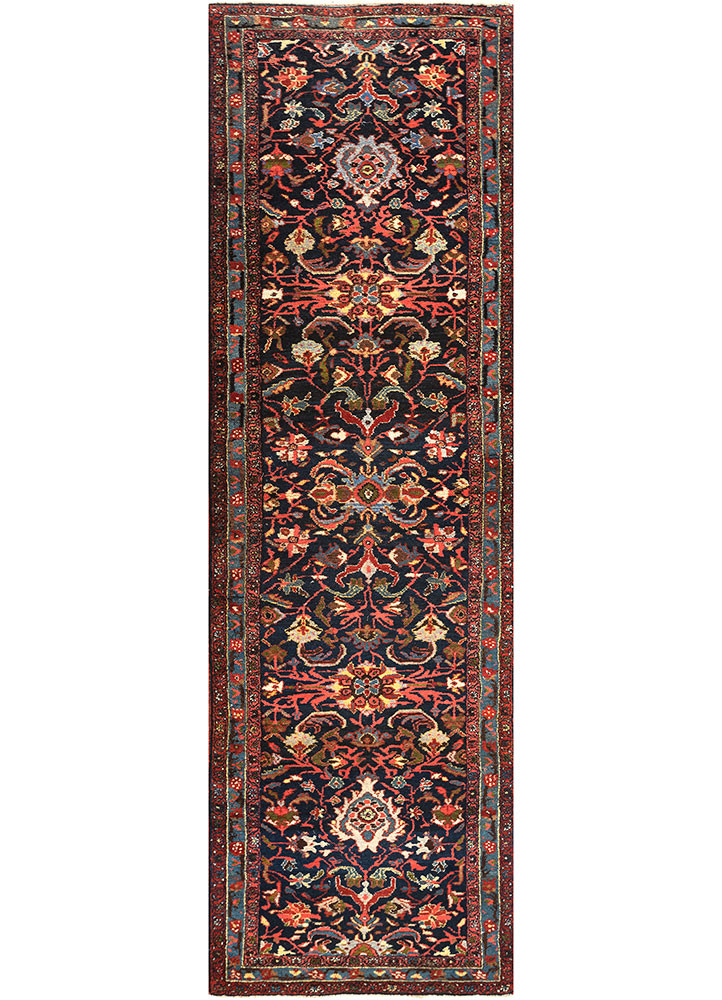 aalam blue wool hand knotted Rug - HeadShot