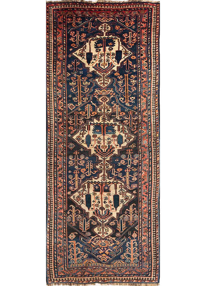 aalam blue wool hand knotted Rug - HeadShot