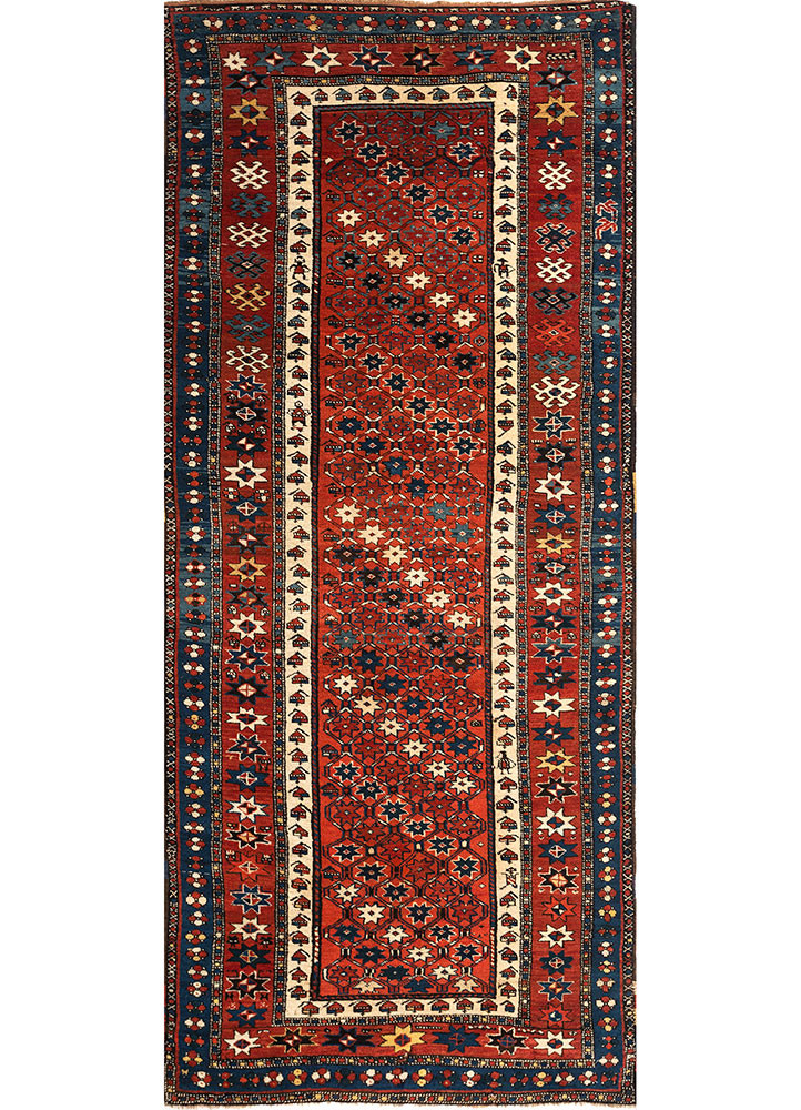 aalam red and orange wool hand knotted Rug - HeadShot
