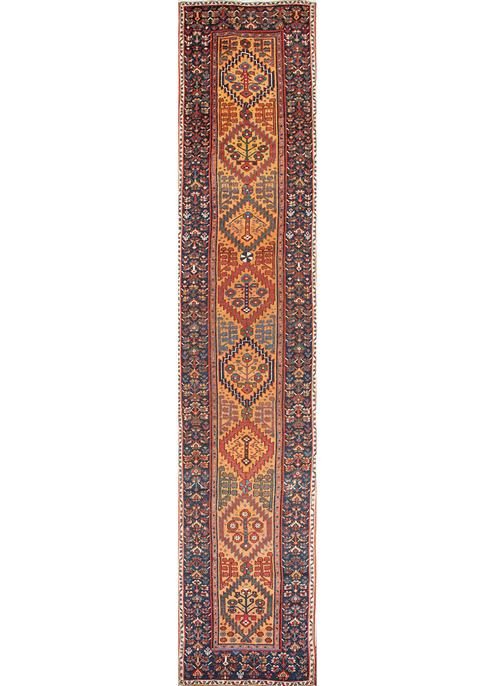 aalam red and orange wool hand knotted Rug - HeadShot
