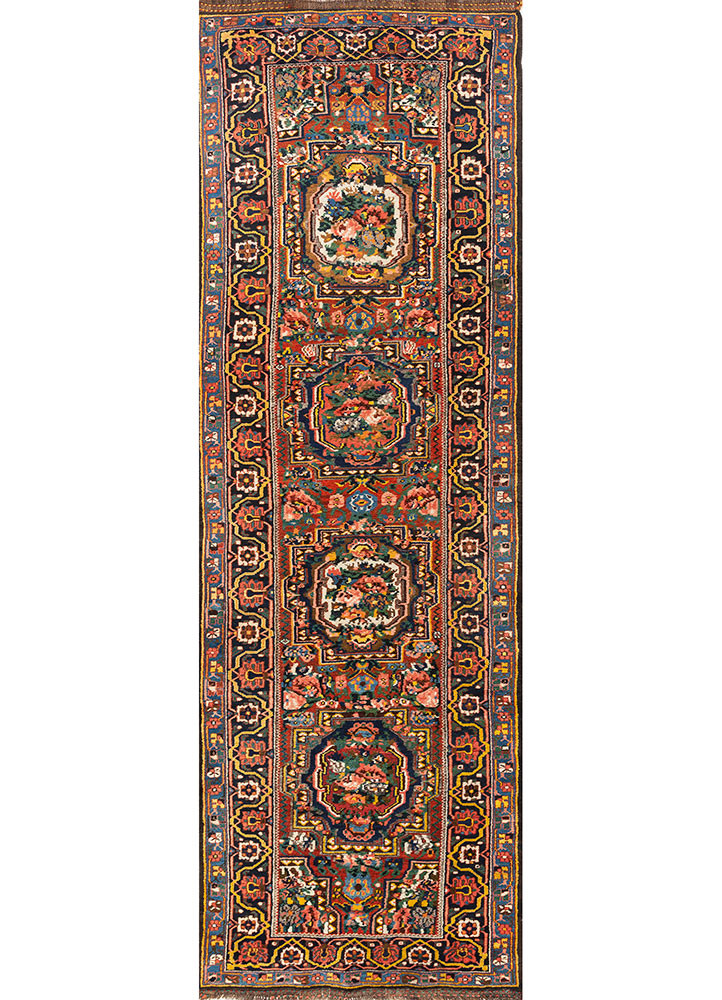 aalam blue wool hand knotted Rug - HeadShot