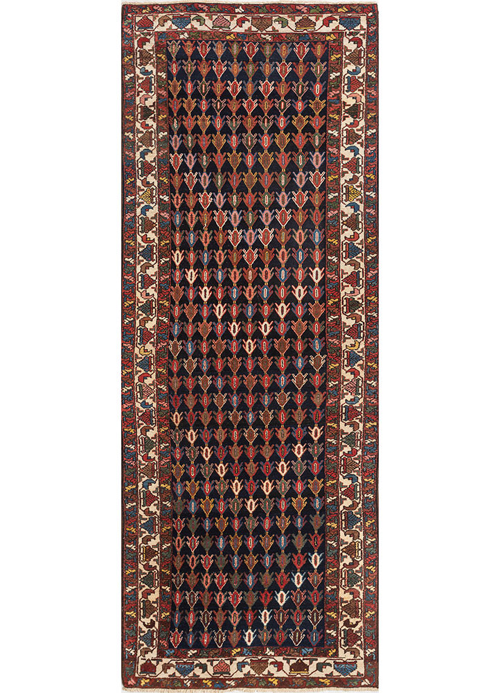aalam blue wool hand knotted Rug - HeadShot