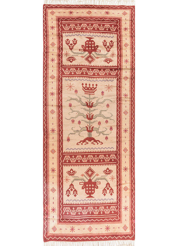 aalam beige and brown wool hand knotted Rug - HeadShot