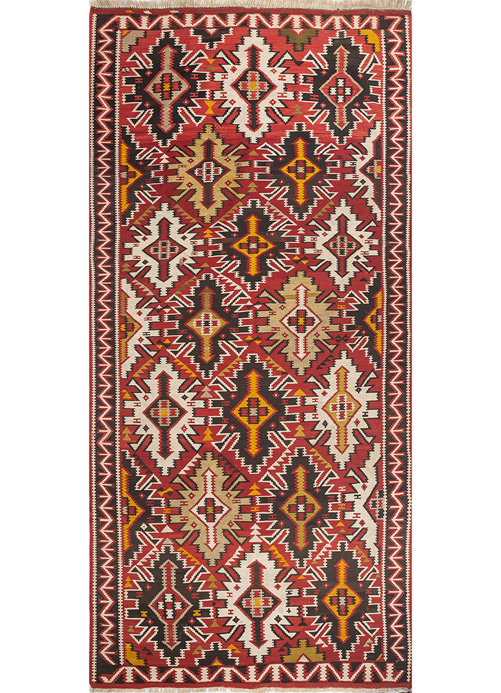nayaab red and orange wool flat weaves Rug - HeadShot