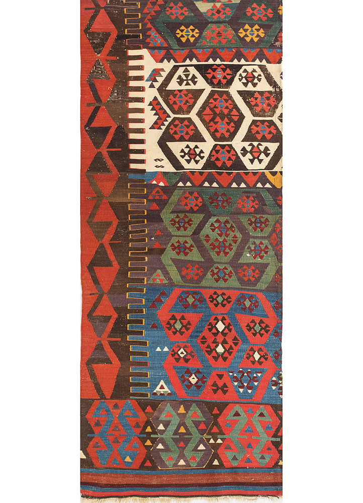 nayaab red and orange wool flat weaves Rug - HeadShot
