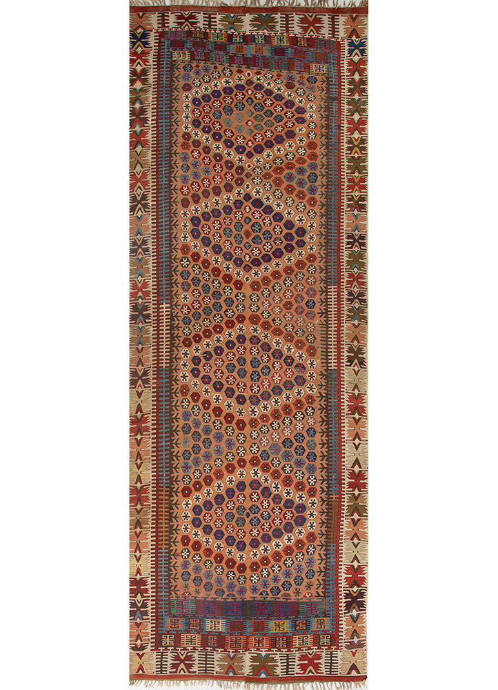 nayaab red and orange wool flat weaves Rug - HeadShot