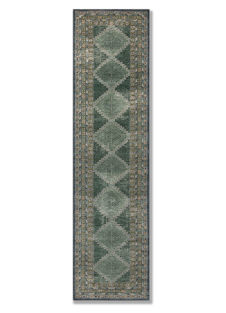 green green wool hand knotted Rug