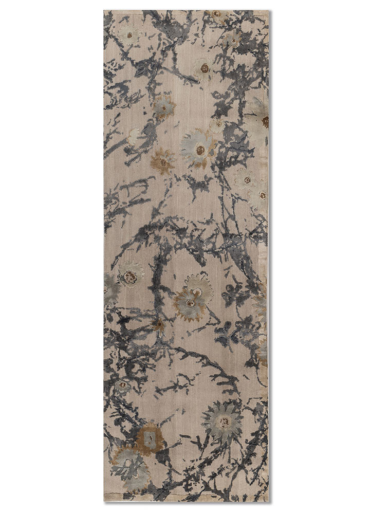 far east ivory wool and silk hand knotted Rug - HeadShot far east ivory wool and silk hand knotted Rug - HeadShot